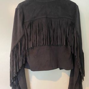 LA Hearts size L grey suede fringed jacket